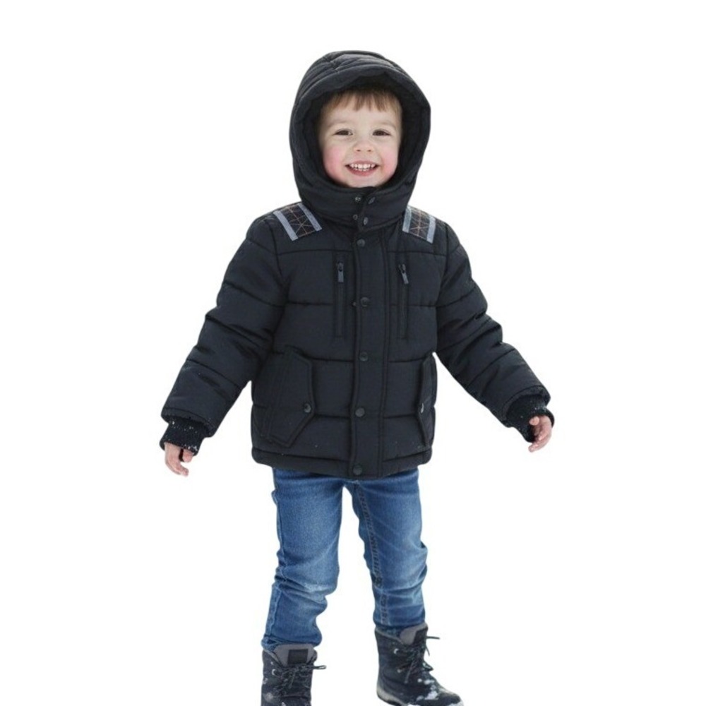 DKNY Puffer Jacket Boys Size 4 Black Hooded Winter Coat Warm Quilted Nylon